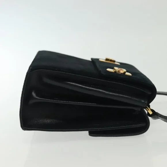 Salvatore Ferragamo Gancini Shoulder Bag Leather Suede Navy Gold Auth - Picture 4 of 16